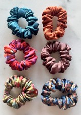 Set Of 6 Colorful Satin 1  Hair Ties Scrunchies New No Tags