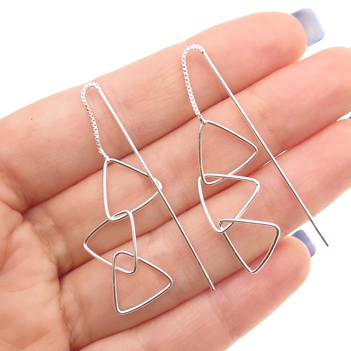 925 Sterling Silver Interlocked Triangle Link Dro… - image 2