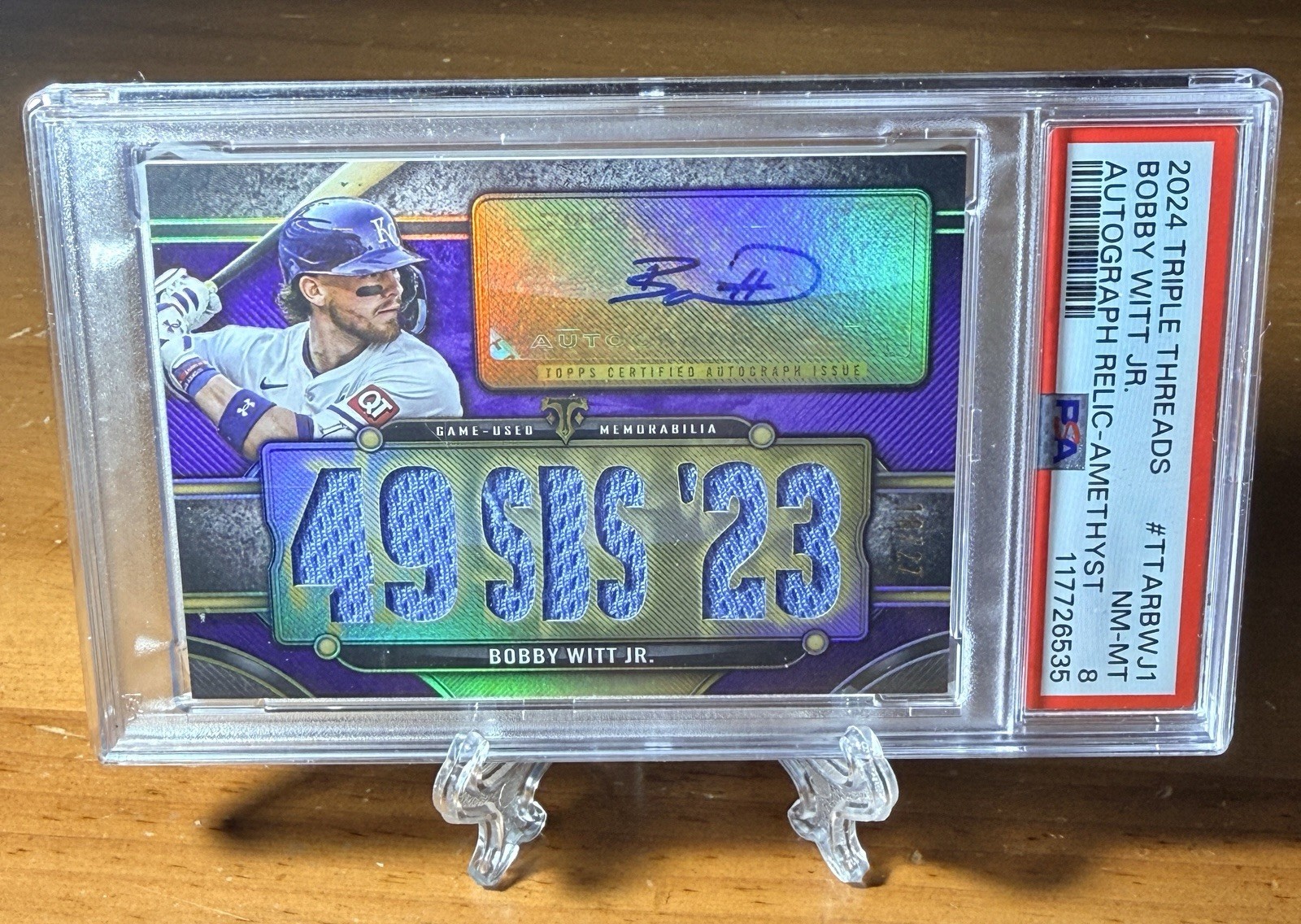 🔥 Bobby Witt Jr 2024 Topps Triple Threads Patch Auto /27 Game Used Royals Psa 8 view 1
