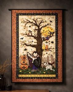 Halloween Trick-or-Treat Tree Quilt Wall Hanging Rod w/ Bats Moon Witch Cats