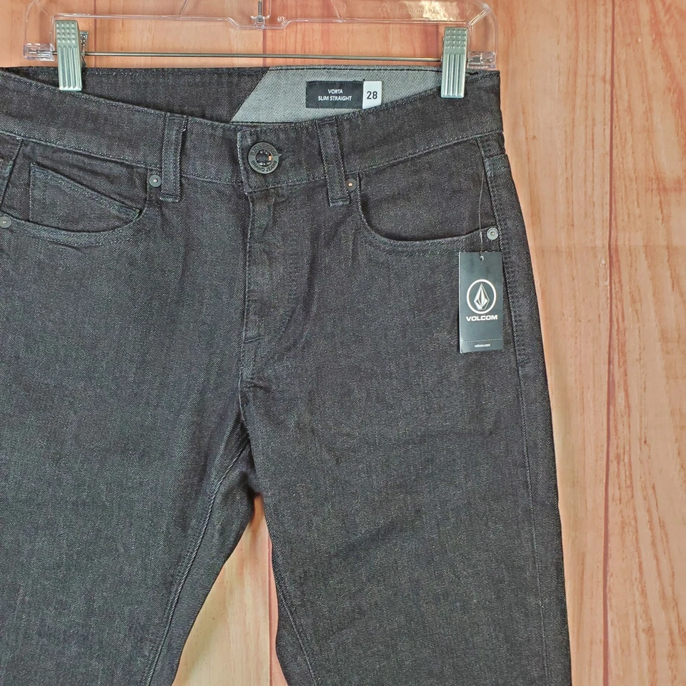 Volcom Vorta Slim Straight Jeans Mens 28 X 32 Black Denim Cotton Stretch Zip Fly - Image 2 of 4