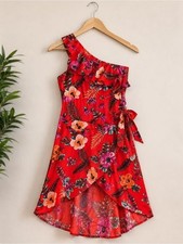 Motel One-Shoulder Tropical Floral High-Low Wrap Dress Fits Medium