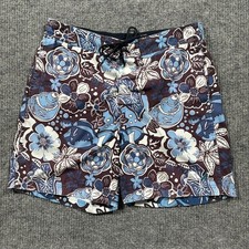 Nautica Mens Swim Trunks Size M Blue Brown Floral Tropical Lined Board Shorts