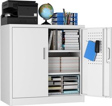 Metal Storage Cabinet With Pegboard 31.5'' X 31.5'' X 16.5'',Lockable Rolling St