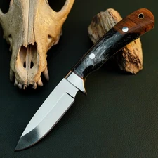 Gift-Ready 8" Damascus / Steel Knife Full Tang Hunt it Hunt + Leather Sheath