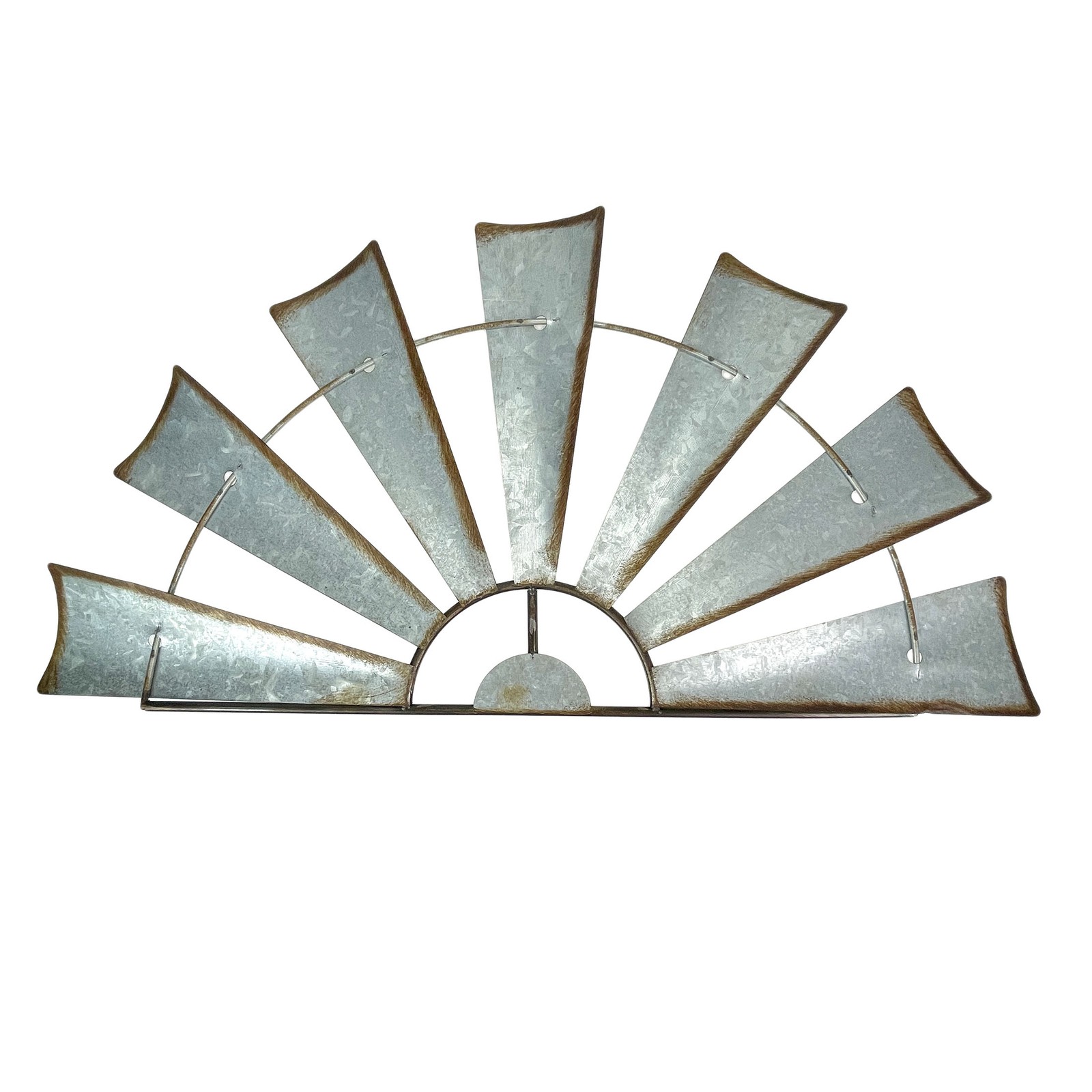 Distressed Rustic Galvanized Metal Half Moon Windmill Wall Art Sculpture