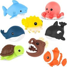 8 Pack Ocean Animal Bath Toys, No-Hole Mold-Resistant Tub and Pool Toys Ages 1-3