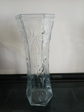 Image of Clear Glass Vase With Bamboo Leaf Design - 30cm Tall New