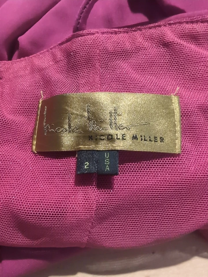 Vestido de cóctel Nicole Miller Gold Label talla 2 magenta acanalado tirantes de espagueti Foto 3 de 4