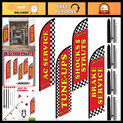 4 Set 7ft Feather Flags for Auto Repair Shop - Vibrant Advertising Kit with Pole