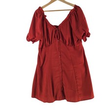 Boohoo Dress Womens 18 Orange Square Neck Puff Sleeve Button Short 134204