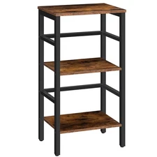 3 Tier Narrow Bookshelf, Skinny Book Shelf, Record Storage Rack with Side Fen...