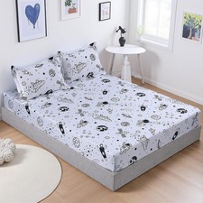 MAG 3 Pcs Space Sheets Twin,White Based Galaxy Planets Sheet Set,Super Soft M...