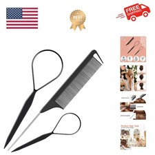3Pack Hair Styling Tools Set with French Braid Loop, Rat Tail Comb, and Metal...