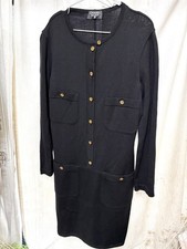 USED CHANEL LONG CARDIGAN BLACK KNIT SWEATER COCO BUTTON DRESS GOOD