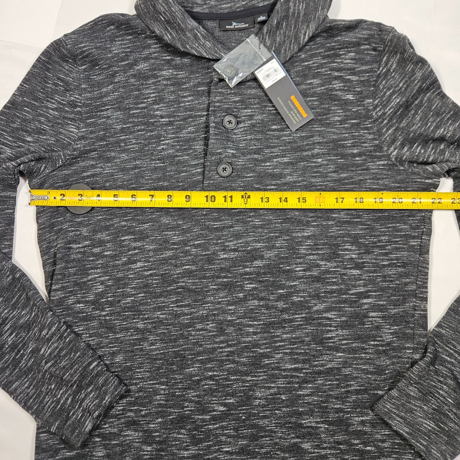 Marc Anthony Mens Gray Long Sleeve Fleece Sweater Slim Fit 3 Button