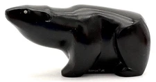 Boma Hand Carved Black Polar Bear Signed Canada 4"
