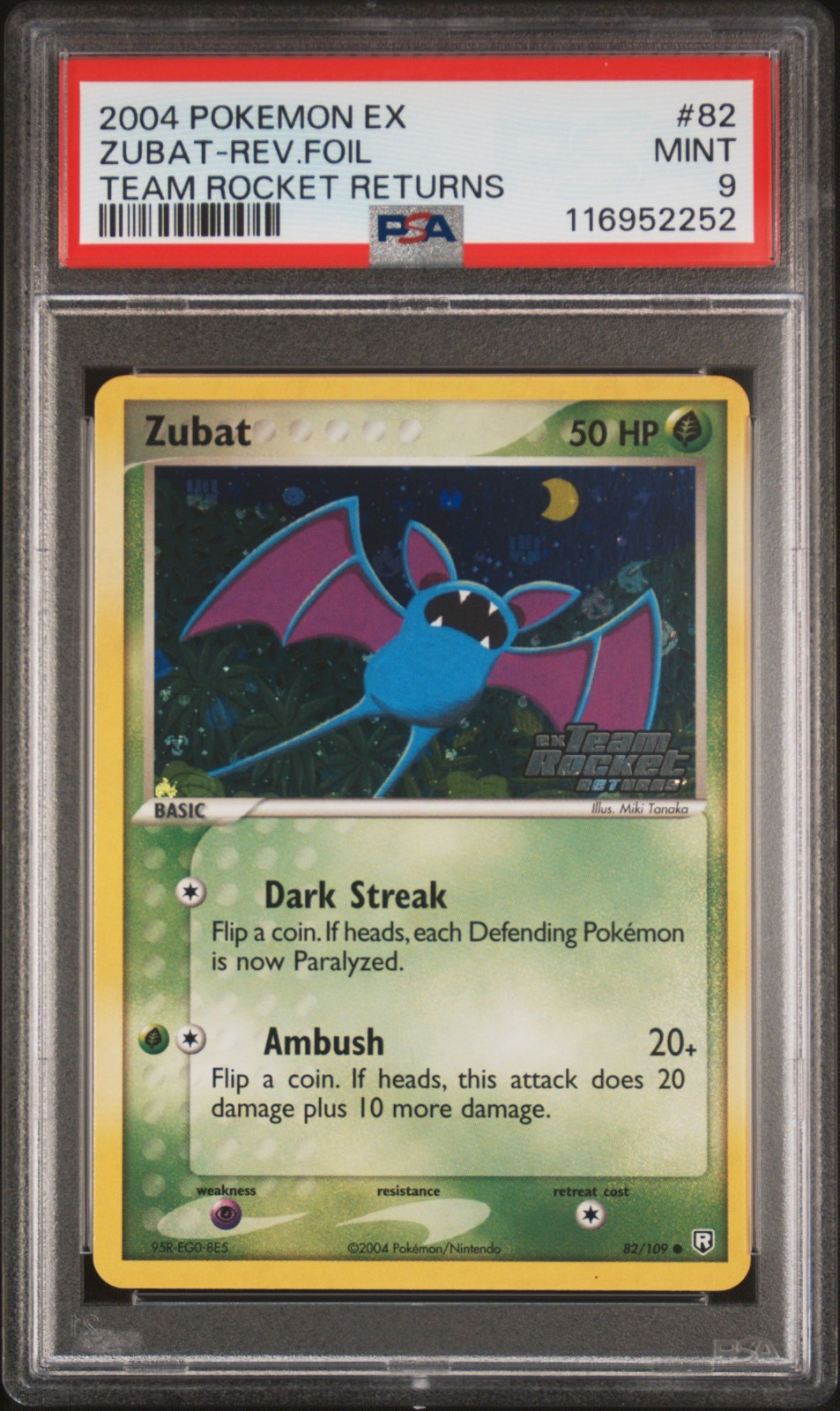 2004 POKEMON EX TEAM ROCKET RETURNS ZUBAT #82 REVERSE PSA 9 MINT #116952252