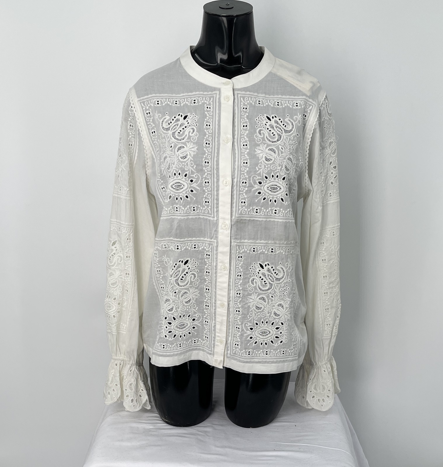 Ba&sh Womens Top Ecru Size 1 XS Soraya Embroidered Blouse Long Sleeve Button Up