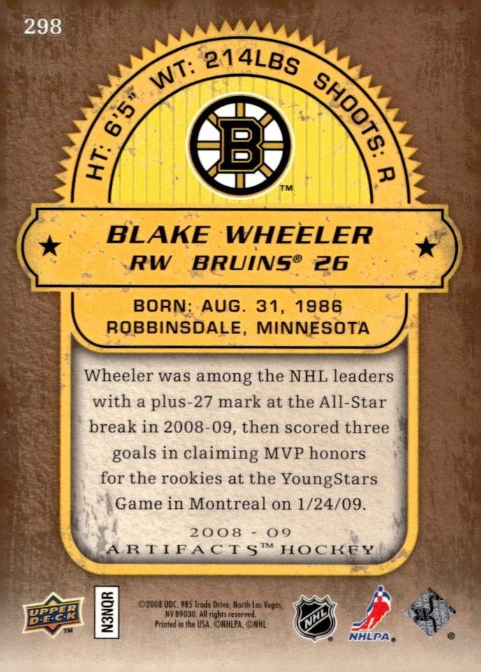 2008-09 Upper Deck Artifacts #298 Blake Wheeler Rookies Exchange #/999 - Image 2 of 2