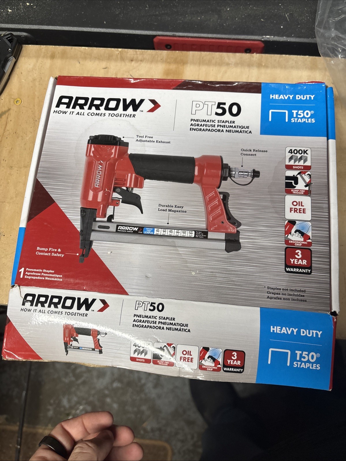 Clearance Arrow PT50 Oil-Free Pneumatic Staple Gun, Heavy-Duty Stapler
