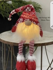 Christmas Lighted Musical Holiday Gnome Red Dangling legs - Winter Decor
