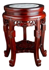 Festcool Classic Wooden Round Table, Marble Stone Top, Coffee Tea Table, Plan...