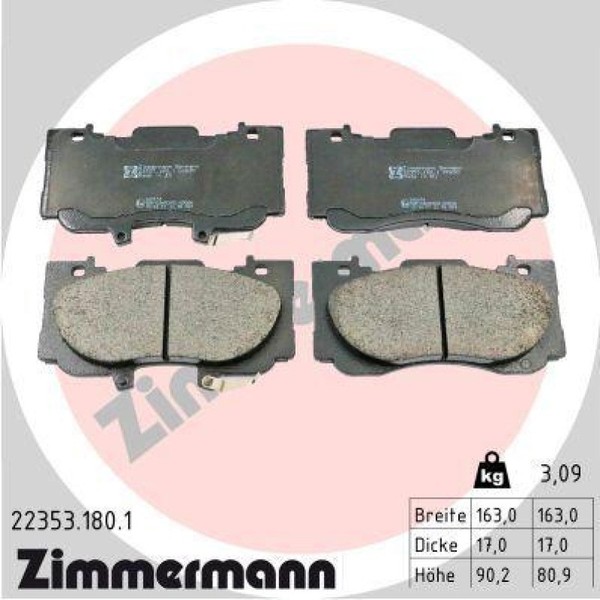 Zimmermann BremsbeläGe Bremsbelagsatz BremsklöTze Vorne 22353.180.1-image