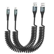  Coiled Lightning Cable 3ft Nylon Braided, 2Pack-3FT Grey USB A to Lightning