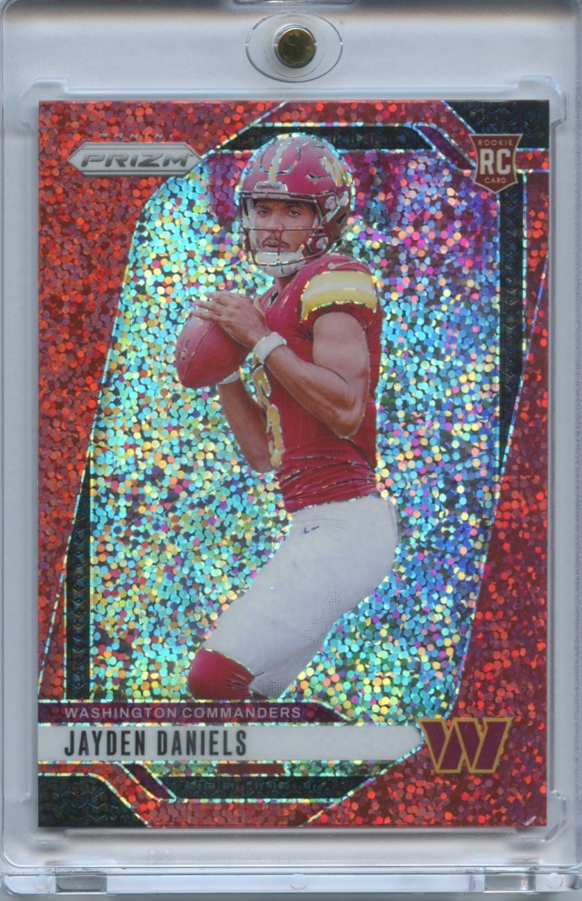 Jayden Daniels 2024 Prizm Red Sparkle Prizm SSP Rookie RC Commanders #347