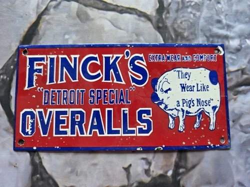 VINTAGE 1950'S DETROIT-SPECIAL OVERALLS PORCELAIN SIGN.