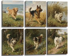 Framed Dog Canvas Art Prints,Lovely Dog Wall Art Poster,Running Puppy Wall De...