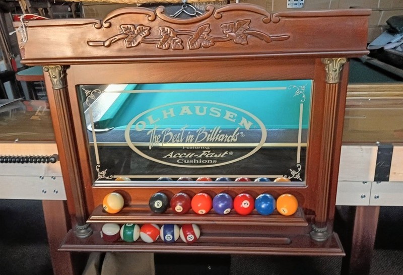 Vintage Olhausen Billiards Wood Ball Rack  Mirror & Logo  Rare Game Room Piece🎱
