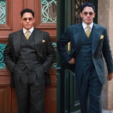 New 1980s Mens Vintage Solid Linen Suits Wedding Business Office Jacket Trouser 