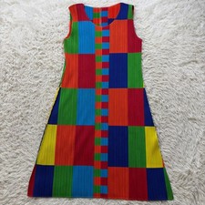 Pleats Please Dress Geometric Pattern Multicolor Size 3 Sleeveless Used Japan