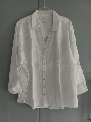 Neue Sigrid Olsen, Leinenbluse, 2XL, Weiß mit Krempelarm