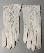 Beautiful Vintage 1950  s White Beaded Gloves Wrist Length Fancy Wedding Prom
