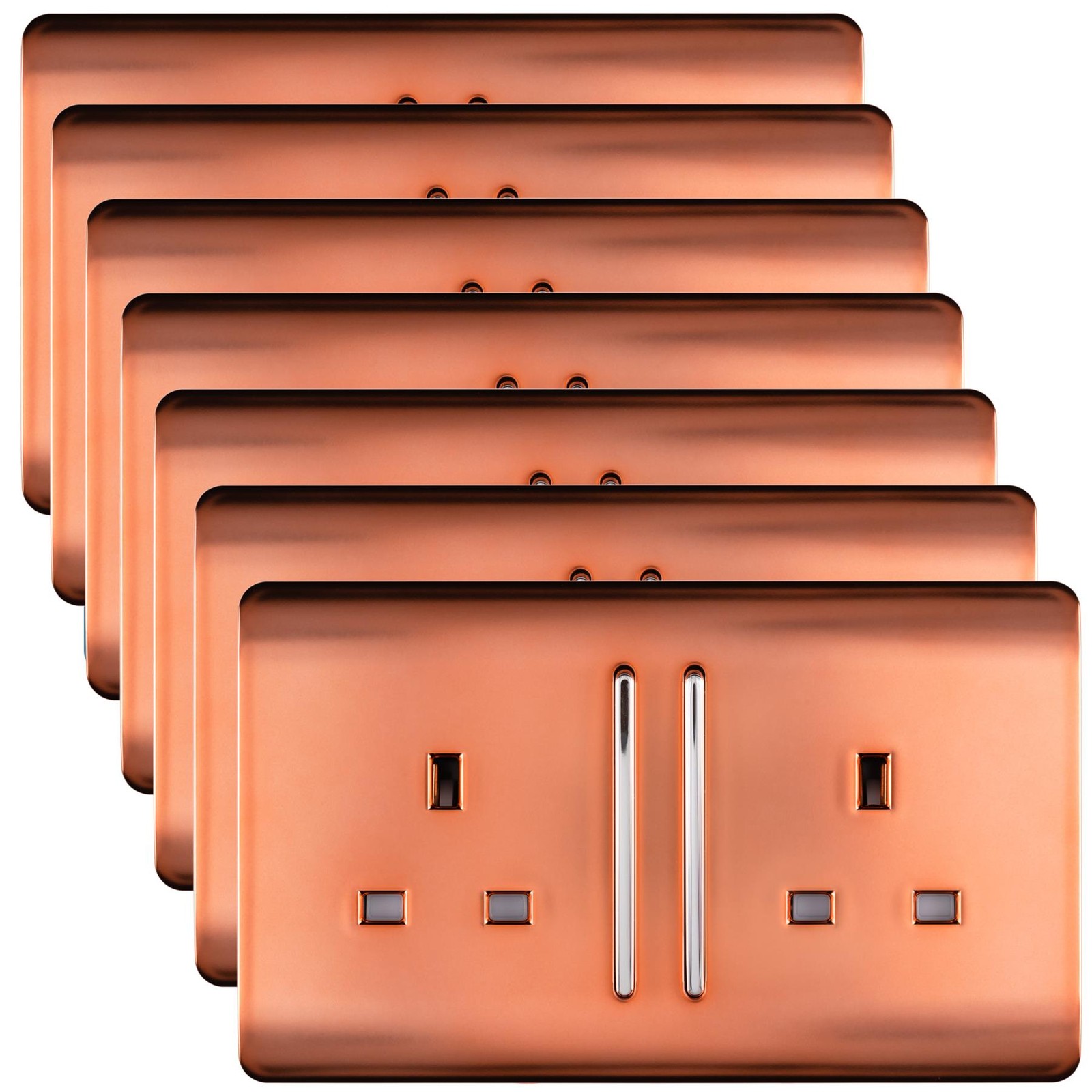 Trendi Switch 2 Gang Long Switched Plug Socket Copper Pack of 7 - Image 2