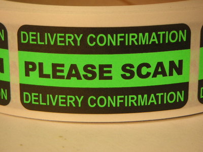 PLEASE SCAN for Domestic/International tracking 250 Labels Green Fluor. 1x2 size