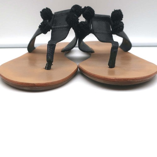 Loeffler Randall Pom Pom Thong Sandals Sosie Black Leather Size 7.5 - Picture 5 of 11