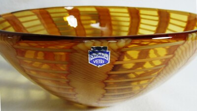 CENEDESE TESSUTI MURANO GLASS BUTTERSCOTCH 12'' BOWL SIGNED GINO CENEDESE