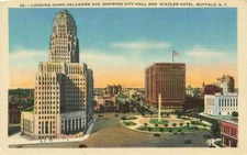 c1940 Delaware Avenue City Hall Statler Hotel Buffalo NY Linen P218x