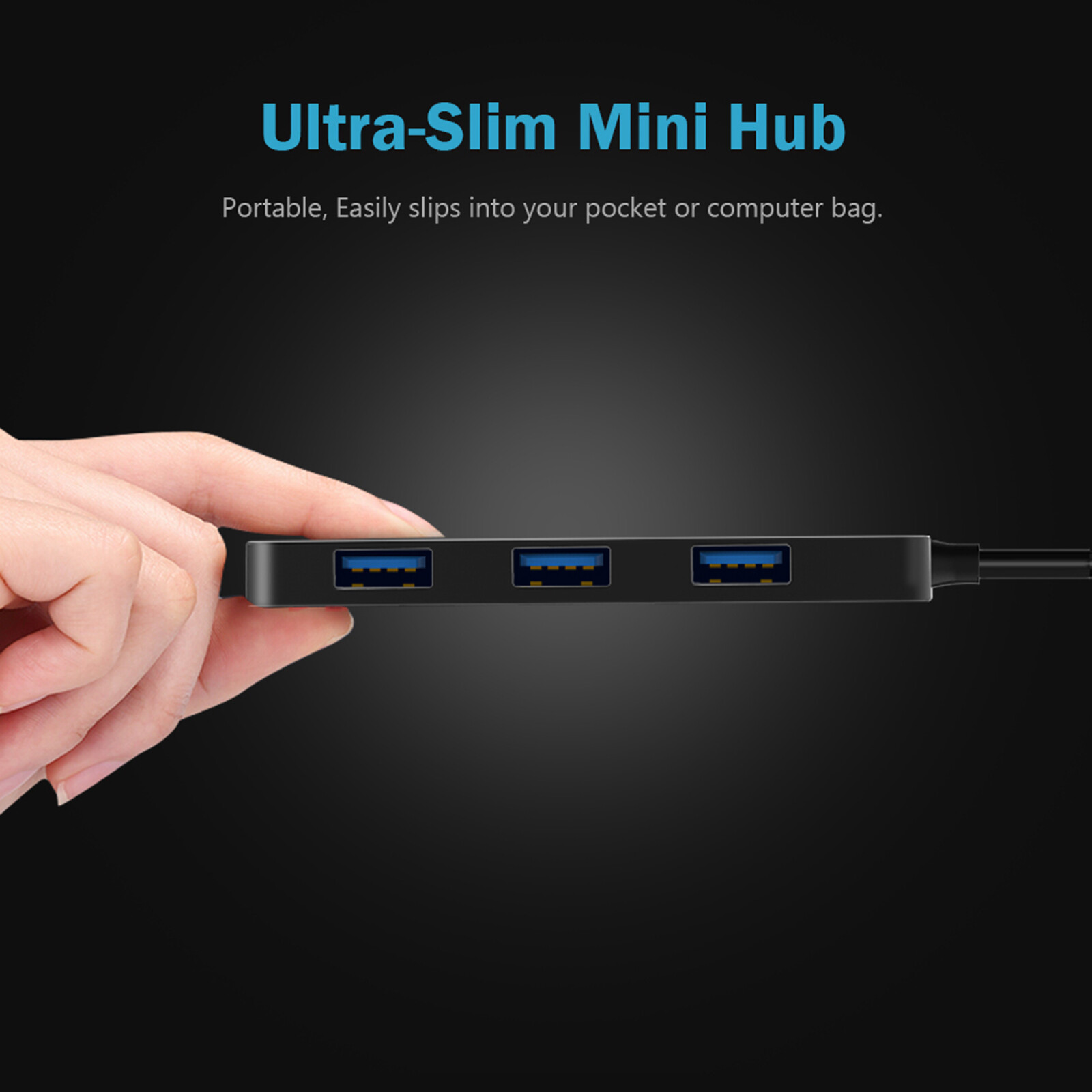 Hub USB 3.0 Slim de 4 puertos tipo A, adaptador de transferencia y lector con cable para laptop, marca KOOTION, imagen 5