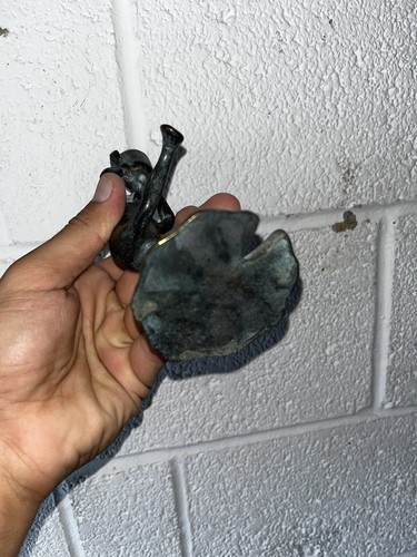 Vintage Metallguss Grünspan Patina Frosch Kerzenständer auf Lilienauflage 5,75" T - Bild 4 von 4