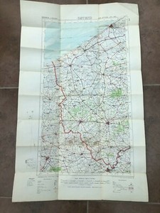 1911 war office cloth map ! belgium - ostend ( large frontier line )