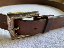 VTG Italian Leather Belt Men 30 Bourbon Brown Chunky Solid Brass Buckle USA READ