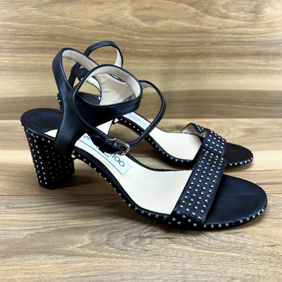 Jimmy Choo 37 US 7 Sandals Heels Black Soft Leather Micro Studded 