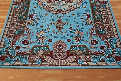 Tapis D'Area En Laine Naturelle Tissé À La Main Bleu Pour Salon Parisien 3x10ft - Photo 1/4