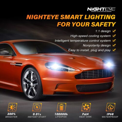 NIGHTEYE H4 9003 LED Headlight Bulbs 72W 9000LM 3-Sided White Kit High Low Beam - Picture 2 of 11