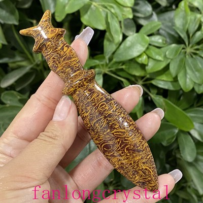 4.7'' Natural Gold silk jade Hand carved dagger skull Quartz Crystal Skull 1pc